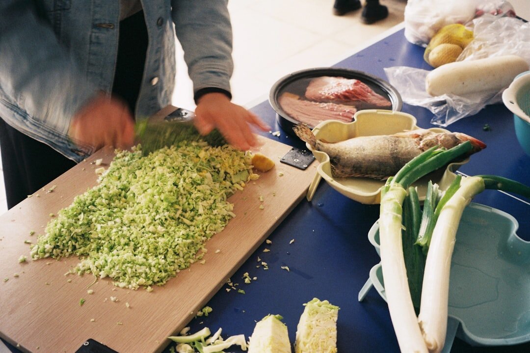 kitchen scraps on cutting board