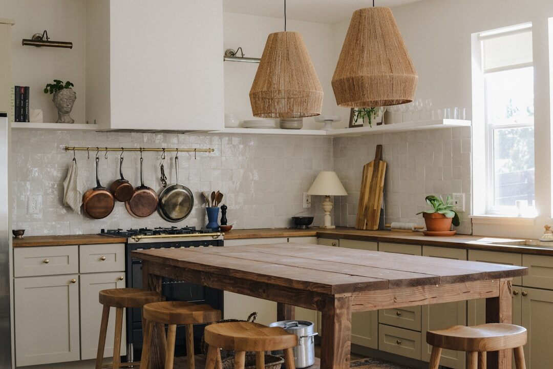 Warm Czech home kitchen with wooden countertops
