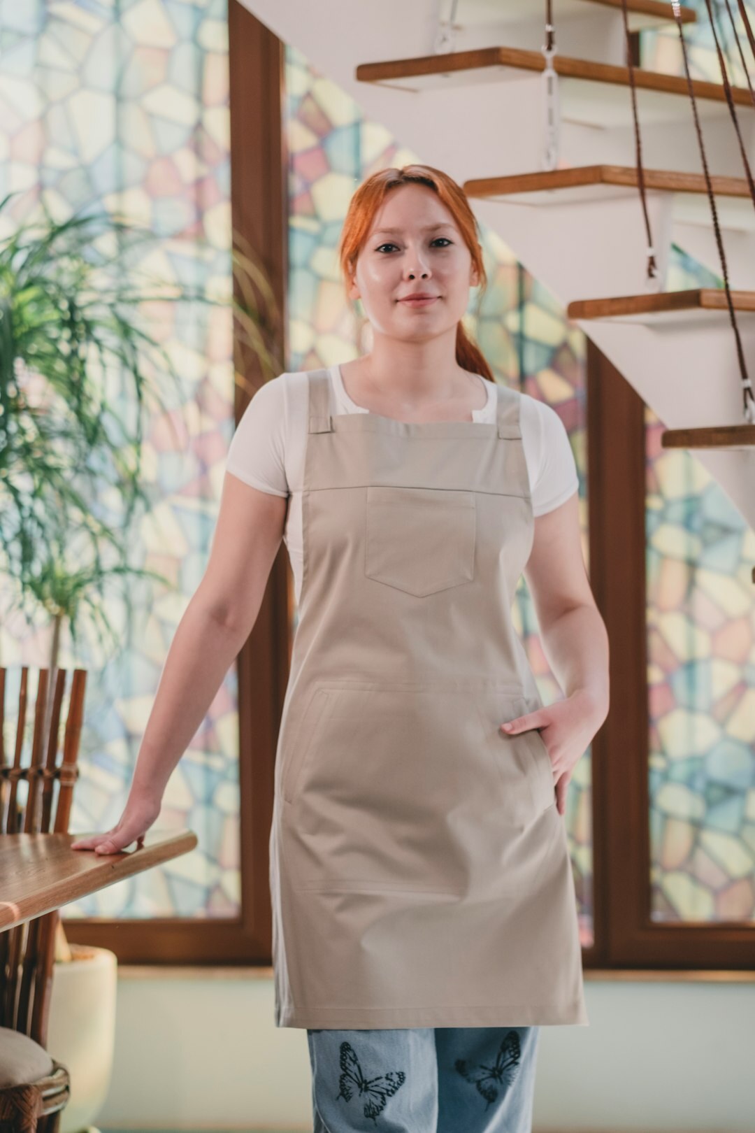 Portrait of a middle-aged Czech woman in a home kitchen